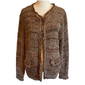 Sioni Cozy Brown Knit Open Front Cardigan Sweater. Size L. Sparkle.